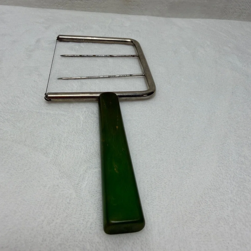 VTG MCM Green Swirl Bakelite Handle Cheese Slicer Stainless Steel Wire Cutter